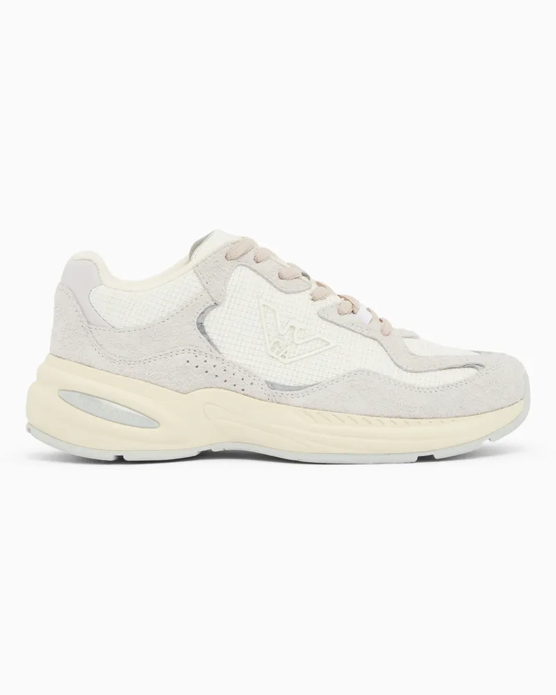 Emporio Armani Raffia and suede sneakers Weiß