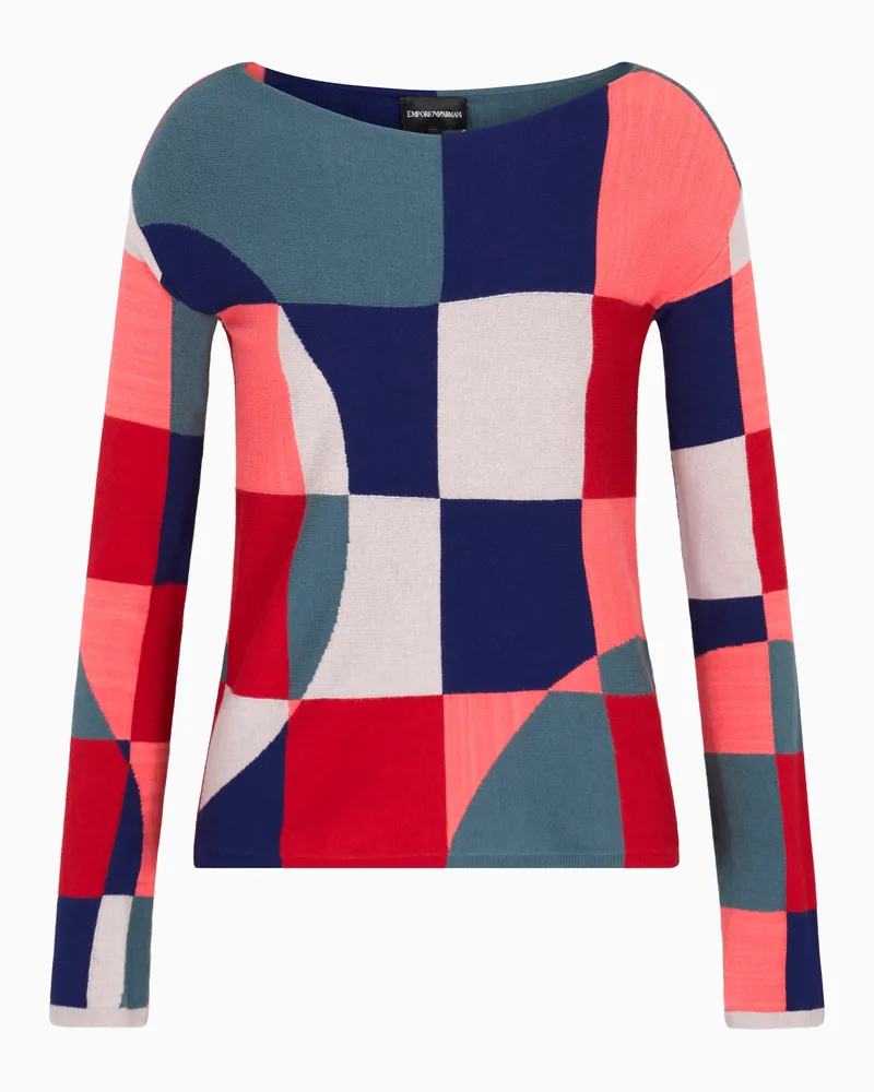 Emporio Armani Pullover aus einer Viskose-Mischung mit Inlay in Patchwork-Optik Rot