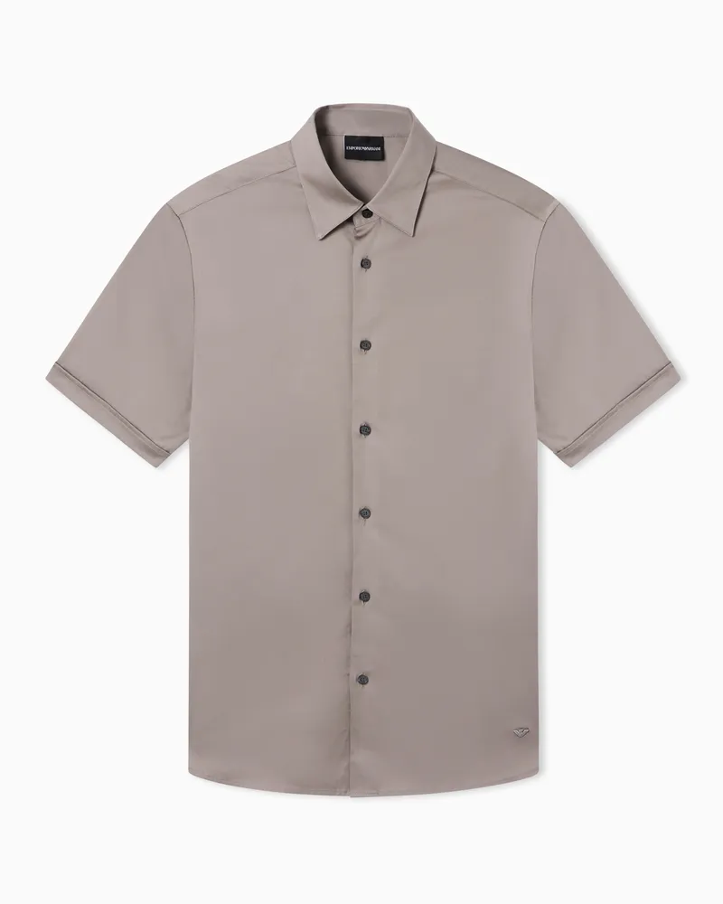 Emporio Armani Hemd mit kurzen Ärmeln aus Stretch-Pima-Baumwolle Grau