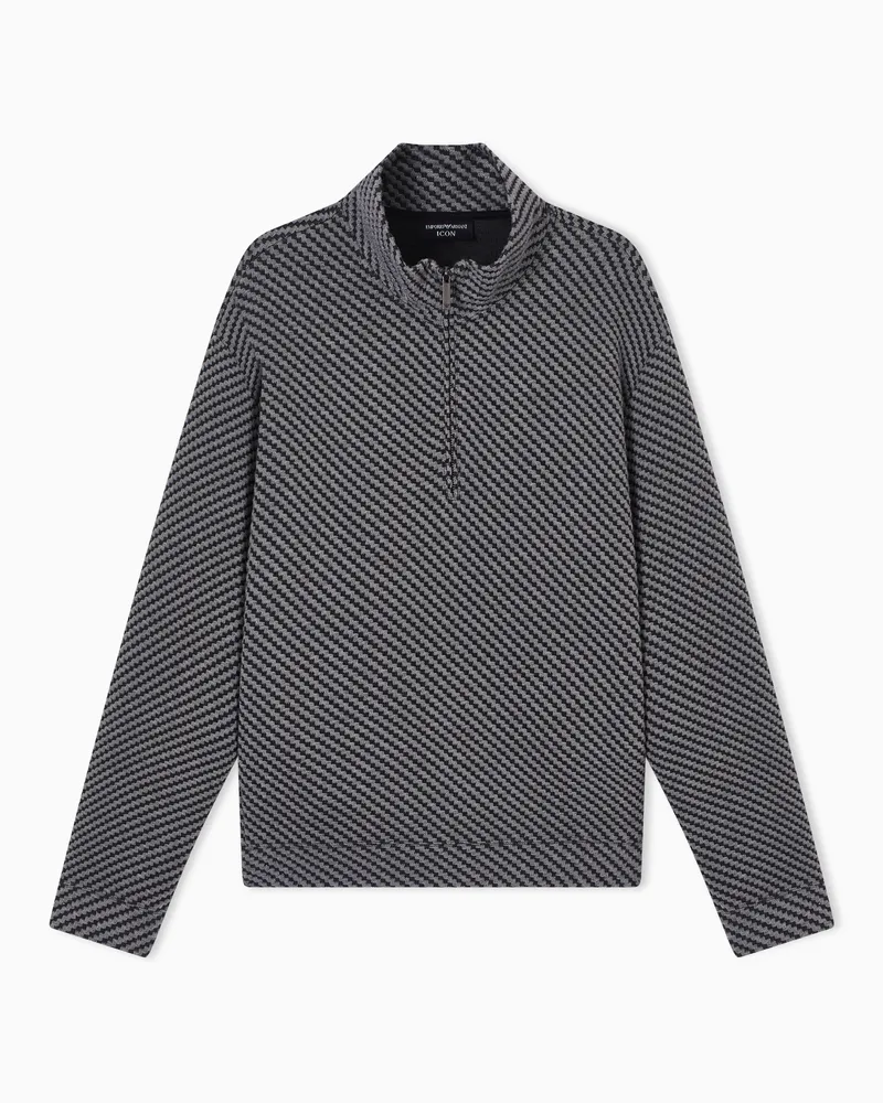 Emporio Armani Icon Pullover aus Jacquard-Jersey mit halblangem Reißverschluss Schwarz