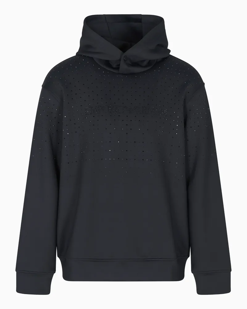 Emporio Armani Clubwear-Sweatshirt aus doppellagigem Jersey mit Kapuze und Strasssteinen Schwarz