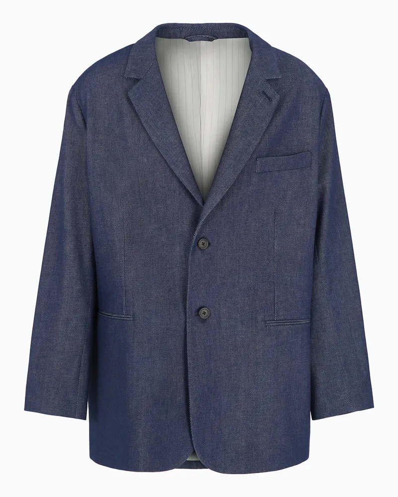 Emporio Armani Einreihiger ASV Denim-Blazer aus Lyocell-Mischung Blau