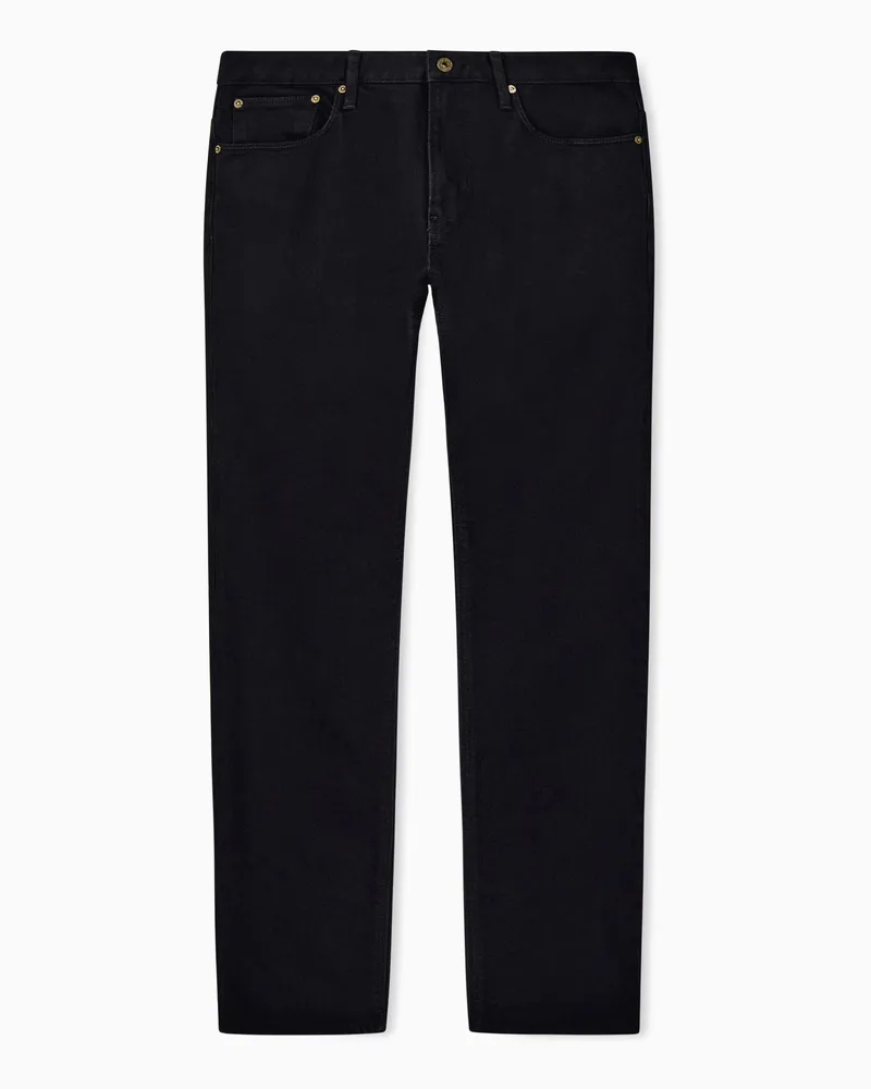 Emporio Armani Slim Fit 5-Pocket-Jeans aus Baumwolldenim mit Lederpatch Schwarz
