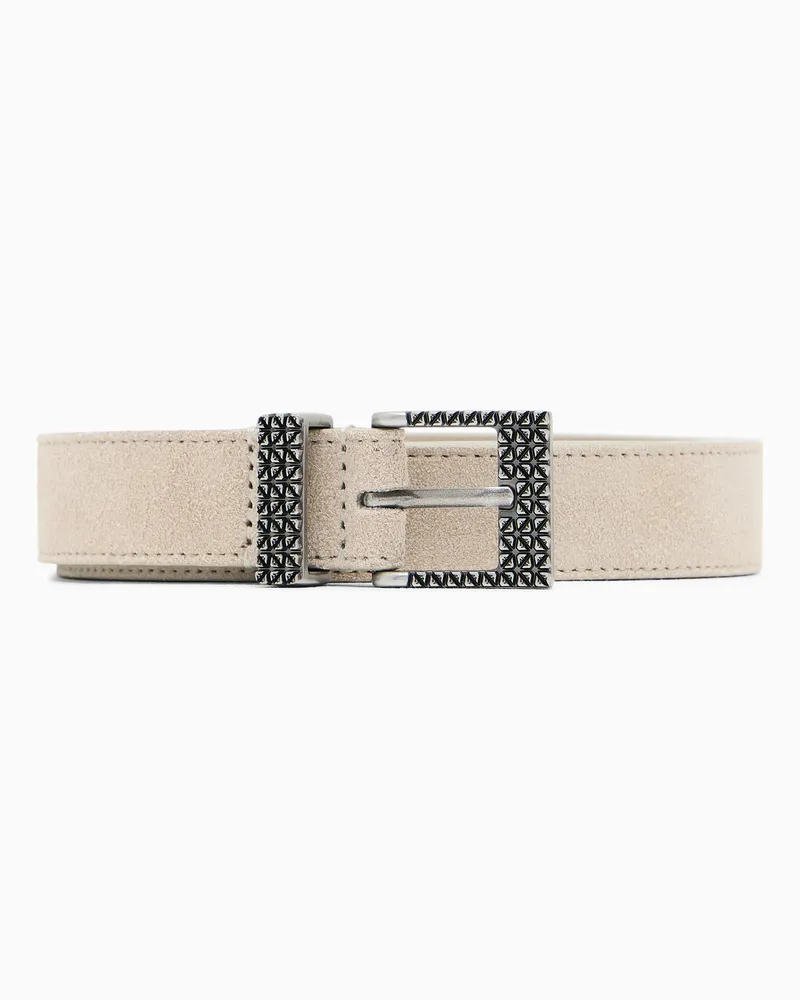 Emporio Armani Gürtel aus Spaltleder mit Schließe mit 3D-Muster Beige