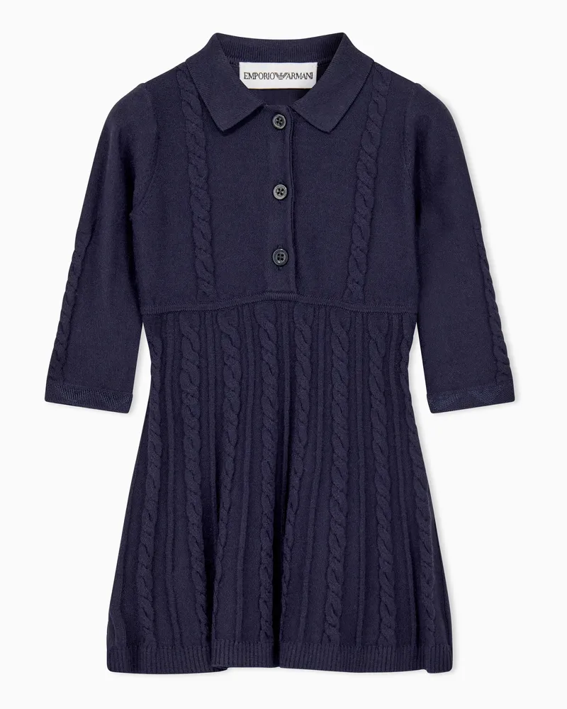 Emporio Armani Regular Fit Strickkleid mit Zopfmuster und Kragen Marineblau