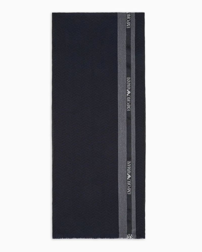 Emporio Armani Schal aus Wolle mit Logo-Tape Marineblau