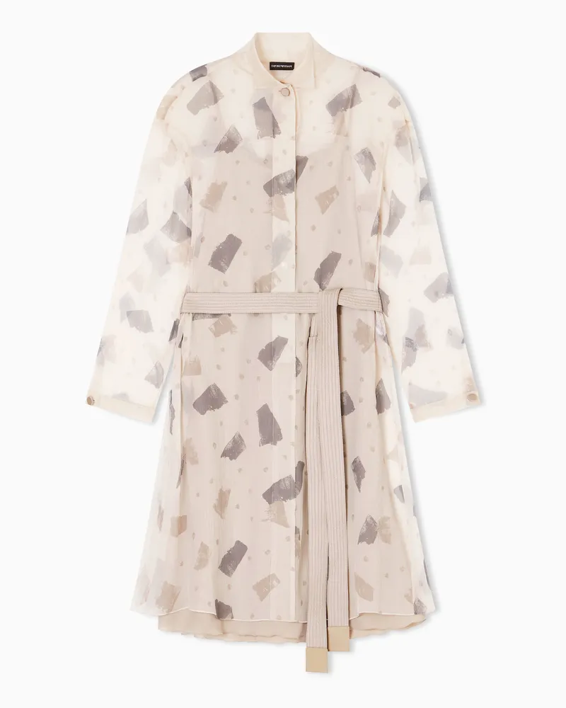 Emporio Armani Hemdblusenkleid aus reinem Seiden-Crêpe mit geometrischem Print Mehrfarbig