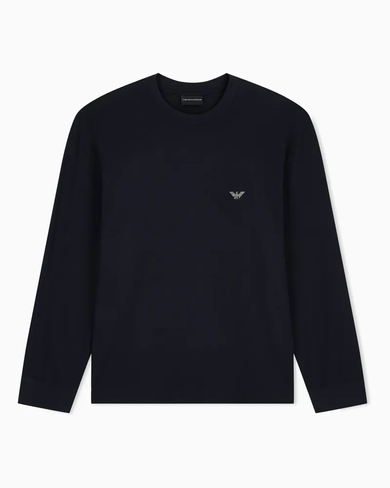 Emporio Armani Pullover aus Pima-Jersey mit Rundhalsausschnitt Marineblau
