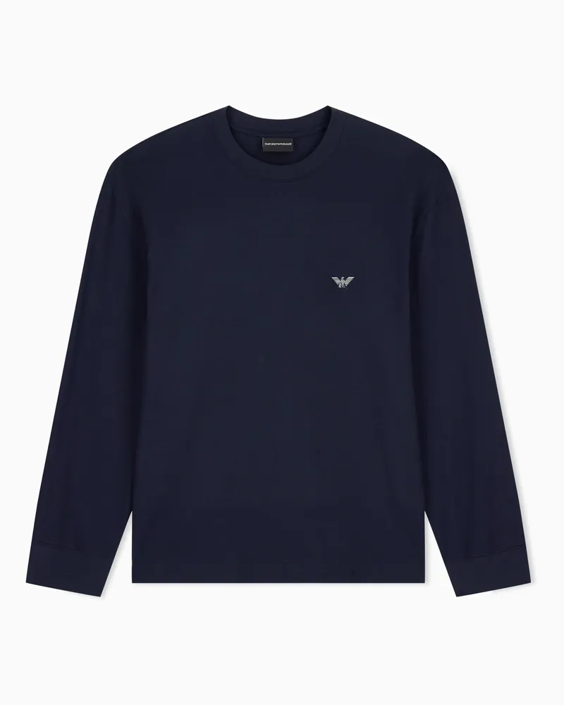 Emporio Armani Pullover aus Pima-Jersey mit Rundhalsausschnitt Marineblau