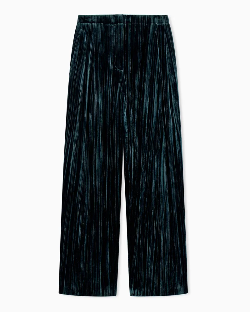 Emporio Armani Hose aus plissiertem Samt im Regular Fit mit weitem Bein Grün