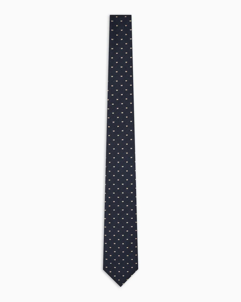 Emporio Armani Krawatte aus Seiden-Mischung mit kleinem Karomuster in Jacquard-Stoff-Verarbeitung Marineblau