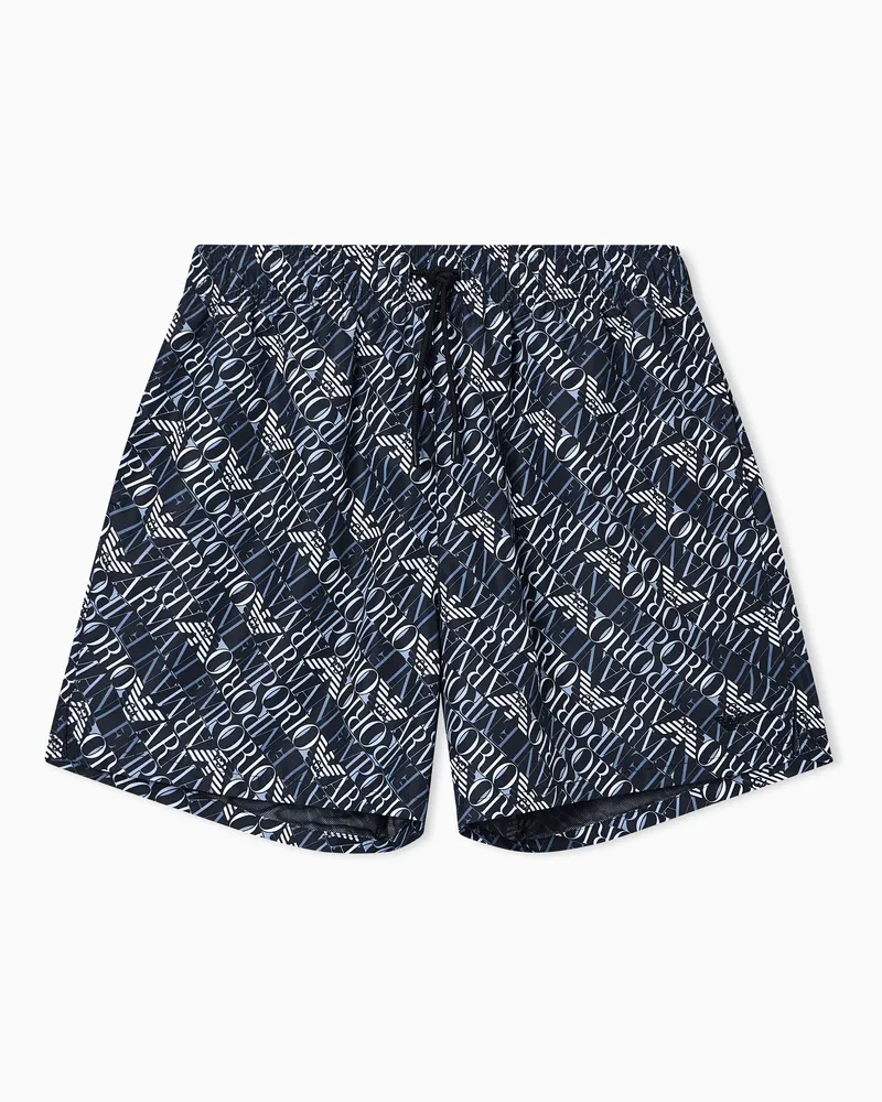 Emporio Armani Badeshorts mit Makro-Allover-Logo Schwarz