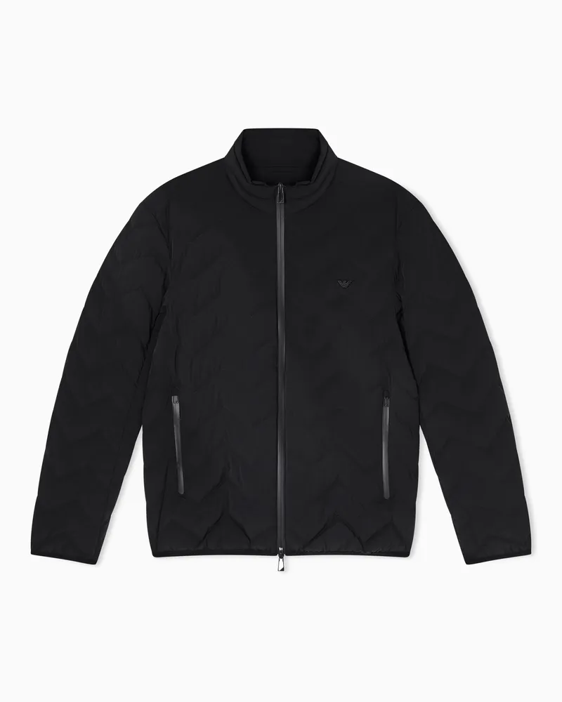 Emporio Armani Daunenjacke aus wasserabweisendem Nylon-Spandex mit Chevron-Steppmuster Schwarz