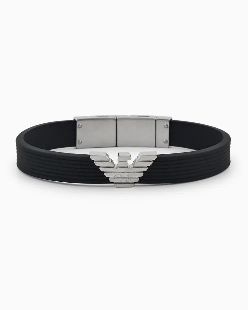 Emporio Armani Armband mit Plakette aus schwarzem Silikon Mehrfarbig