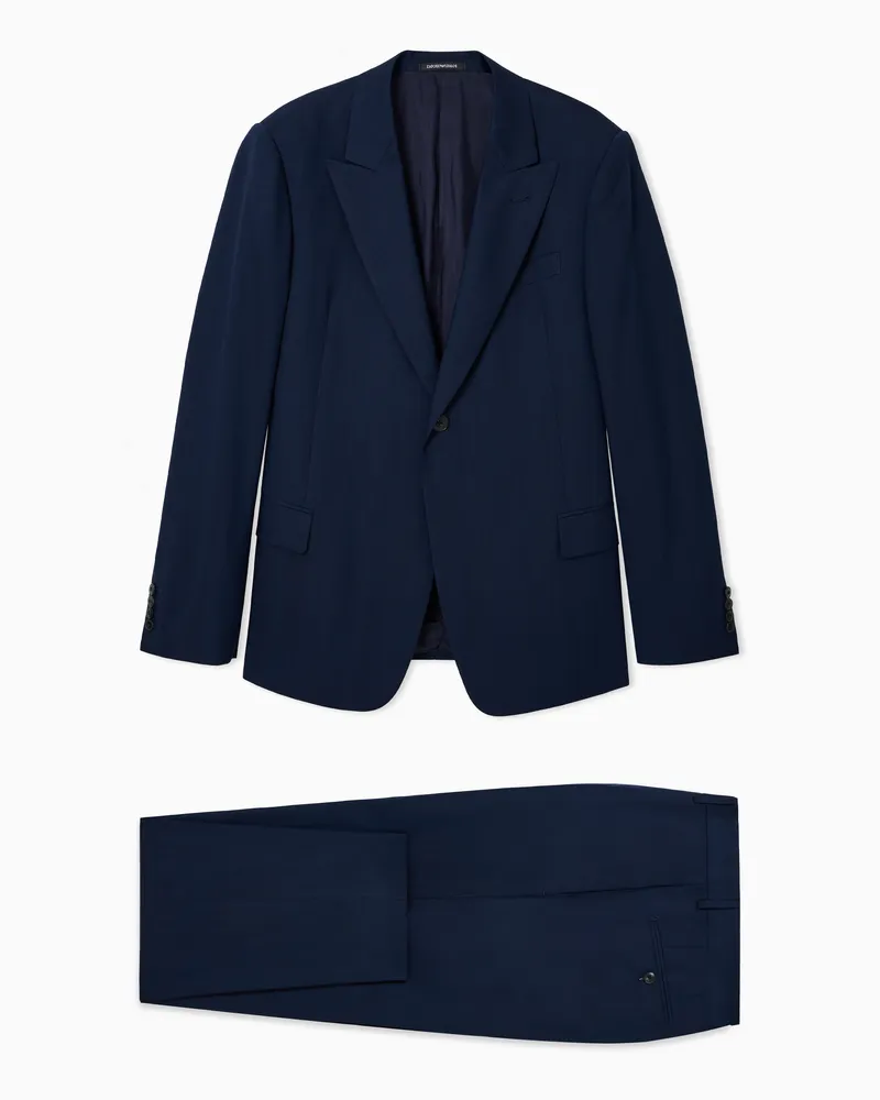 Emporio Armani Einreihiger Anzug aus Wollfresko Blau