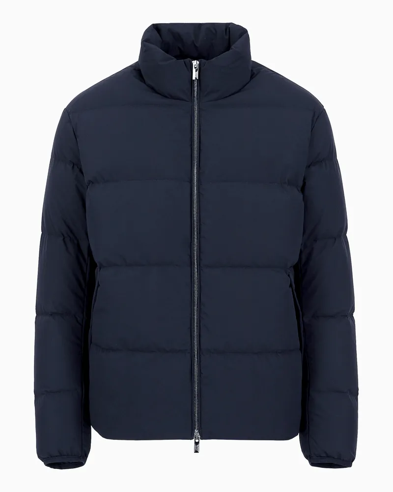 Emporio Armani Daunenjacke mit durchgehendem Reißverschluss aus gestepptem Nylon Marineblau