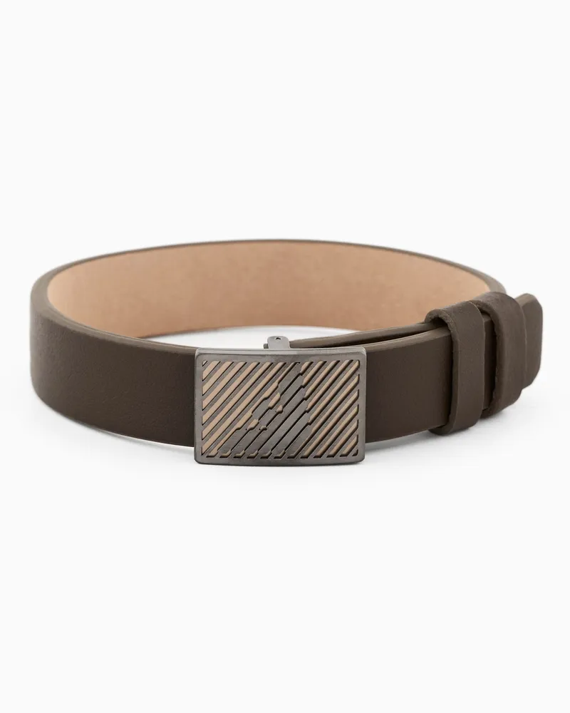 Emporio Armani ID-Armband aus braunem Leder Mehrfarbig