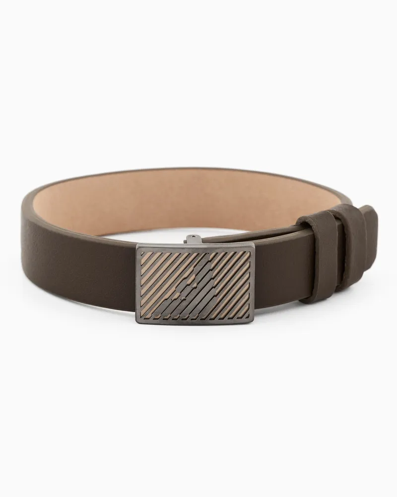 Emporio Armani ID-Armband aus braunem Leder Mehrfarbig