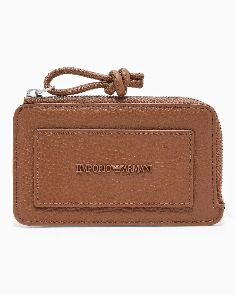 Emporio Armani Kartenetui aus getrommeltem Leder mit Reißverschluss Braun