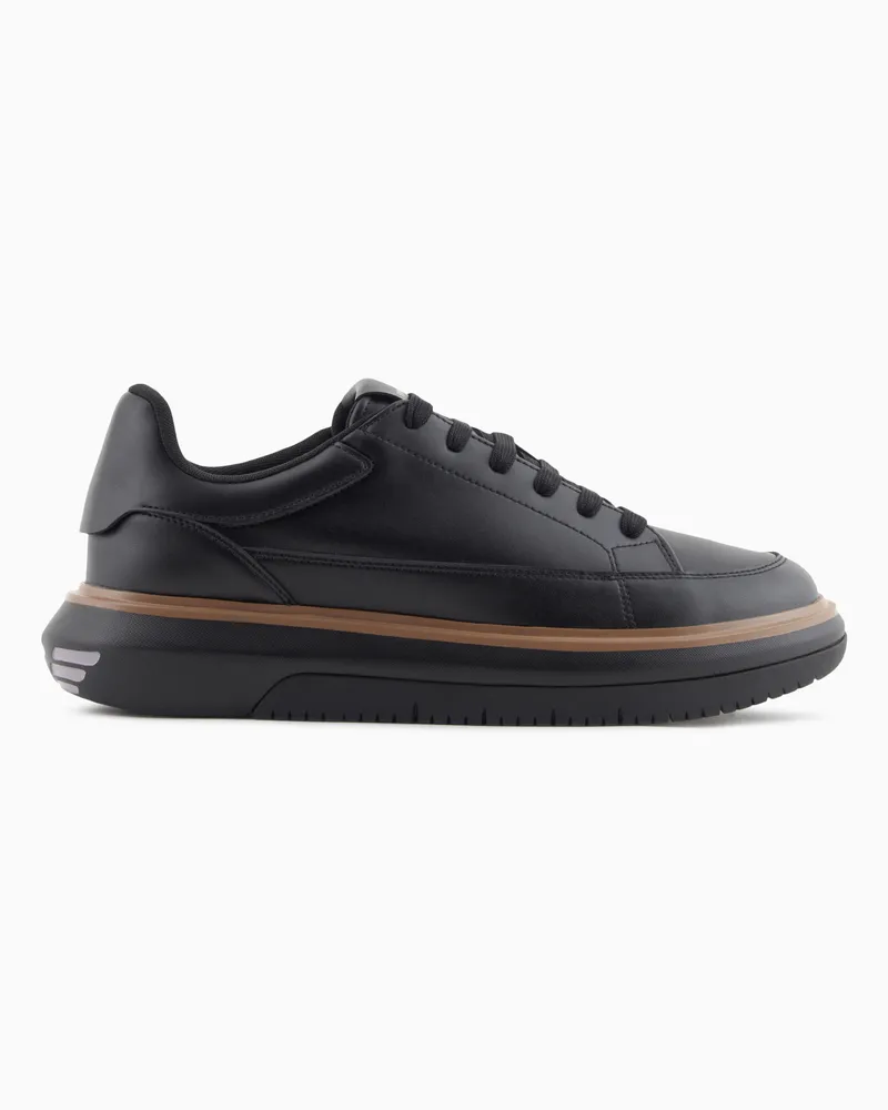 Emporio Armani Sneaker aus Leder mit Maxi-Adler Schwarz