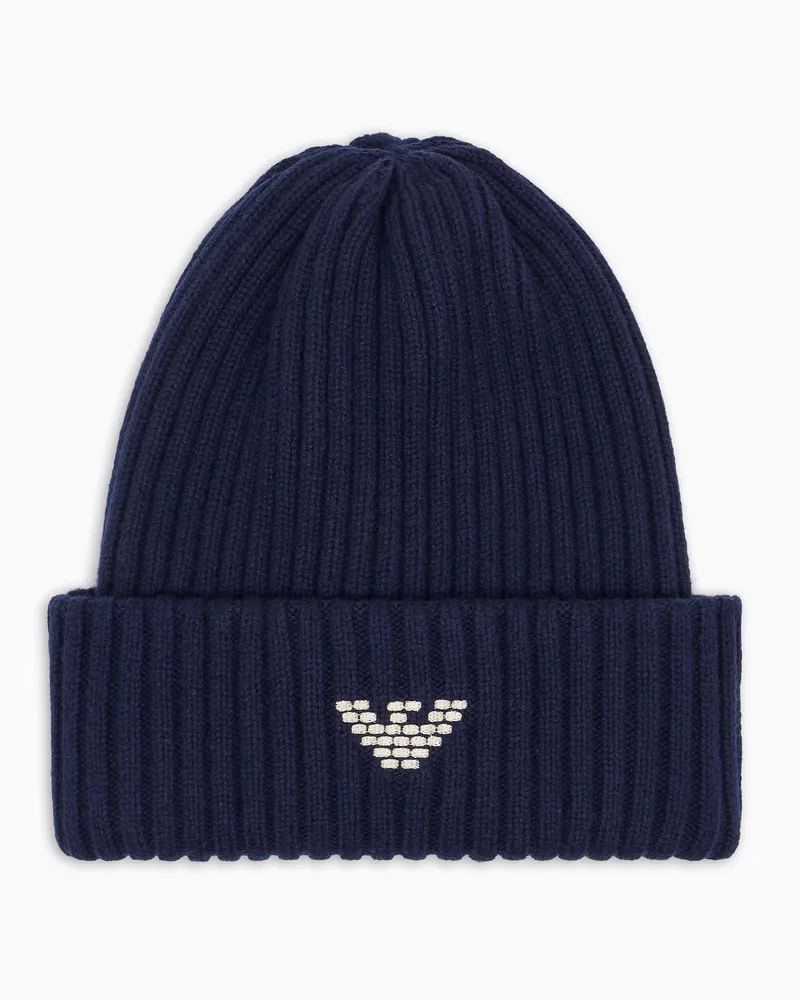 Emporio Armani Capsule New York Beanie aus gerippter Woll-Mischung Marineblau