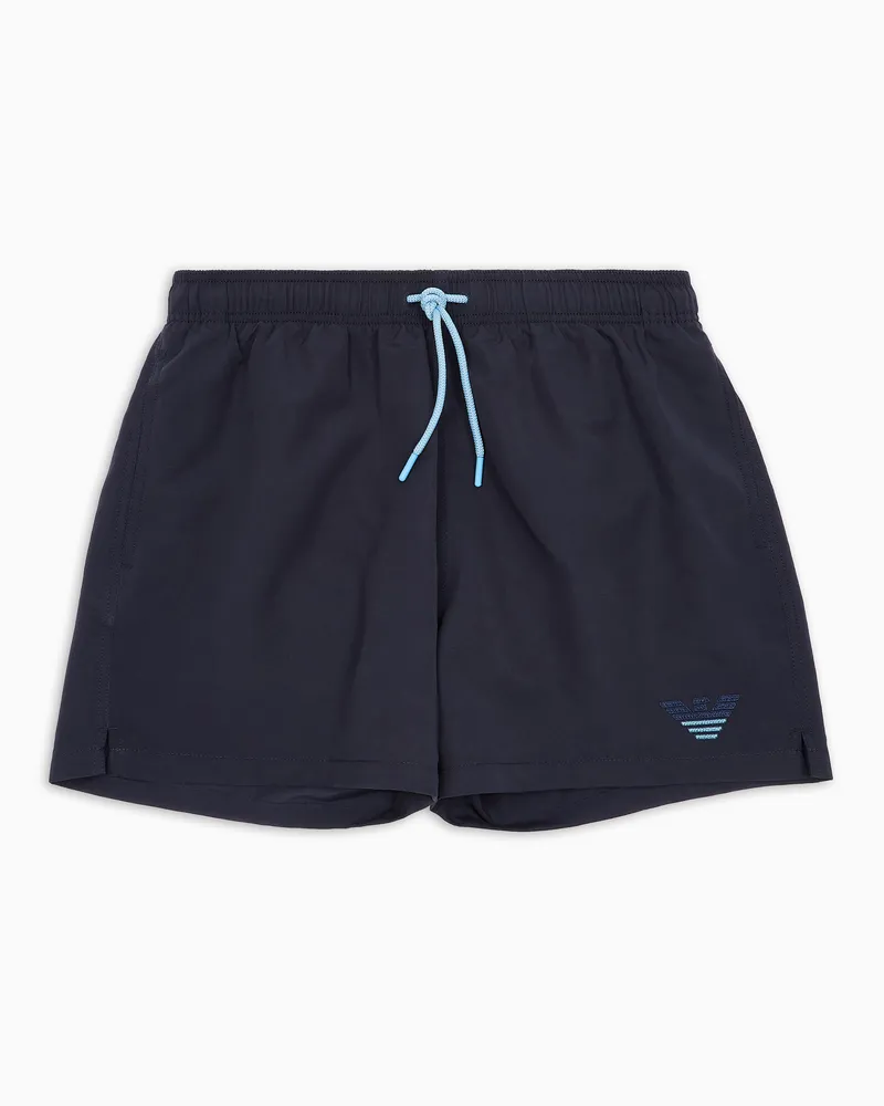 Emporio Armani Badeshorts mit zweifarbiger Adler-Stickerei Marineblau
