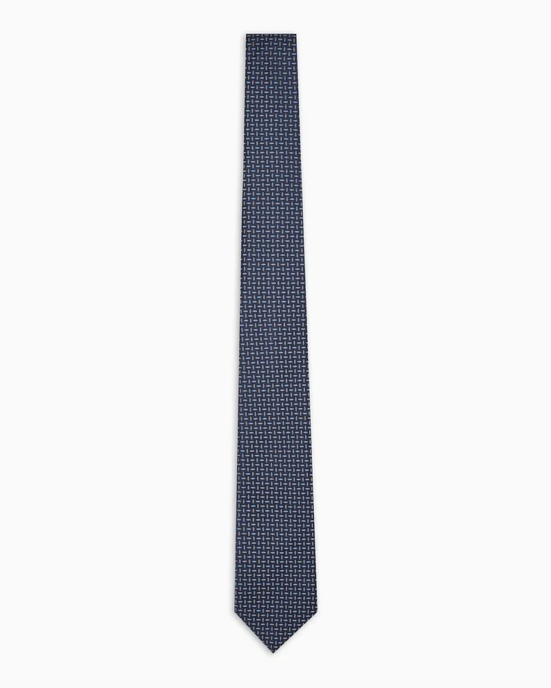 Emporio Armani Krawatte aus reiner Seide Mikro-Muster in Jacquard-Stoff-Verarbeitung Marineblau