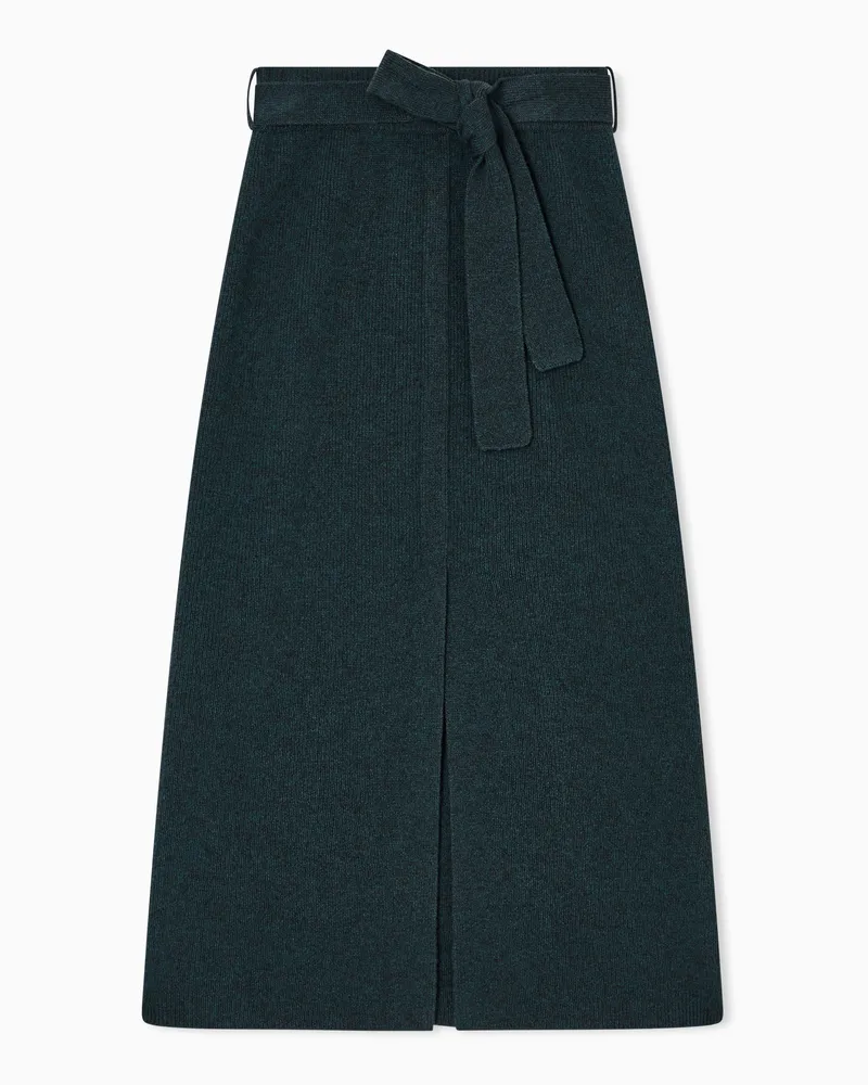 Emporio Armani Langer Woll-Rock mit Schlitz und Gürtel Grün