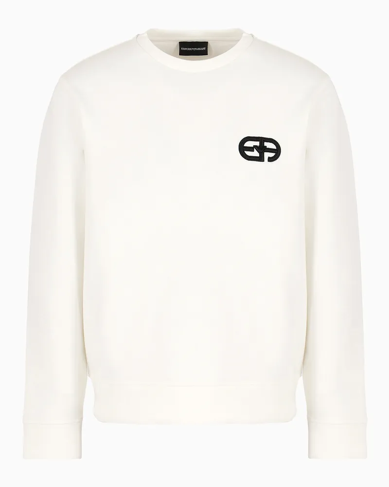 Emporio Armani Sweatshirt aus Doppeljersey mit gesticktem EA-Logo in Reliefoptik Weiß