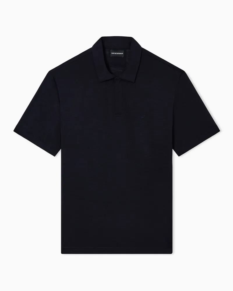Emporio Armani Poloshirt aus geflammtem Wolljersey Marineblau
