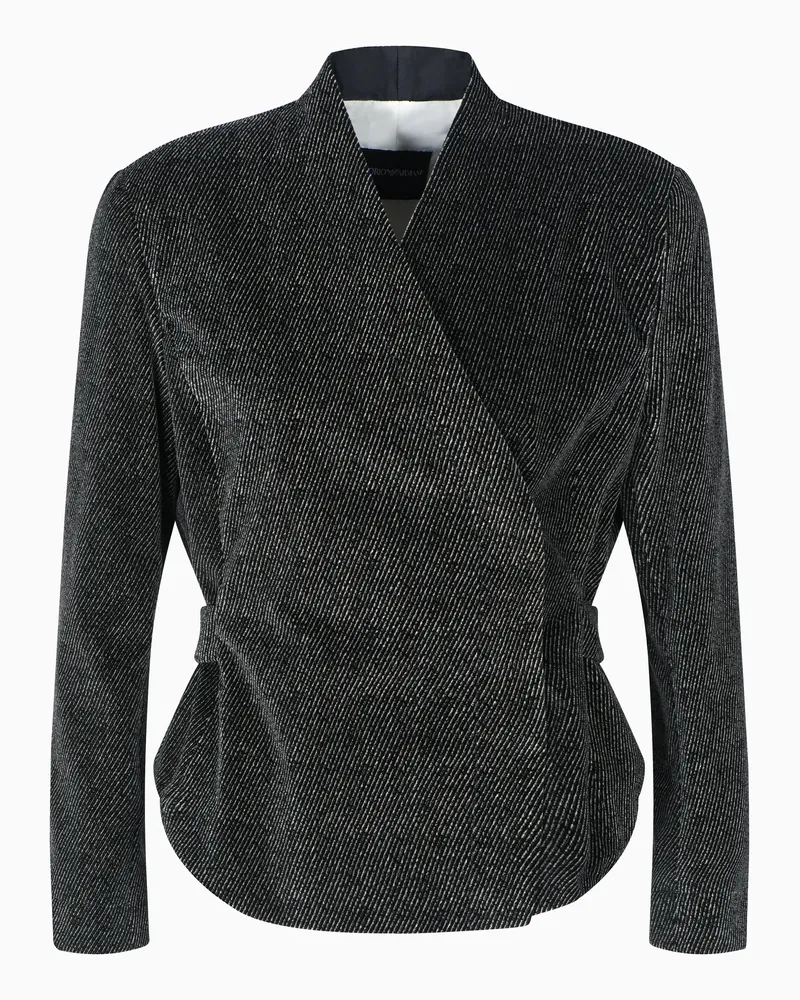 Emporio Armani Jacke mit außermittigem Verschluss, gefertigt aus bedrucktem Samt mit Kavallerie-Twill-Effekt Grau