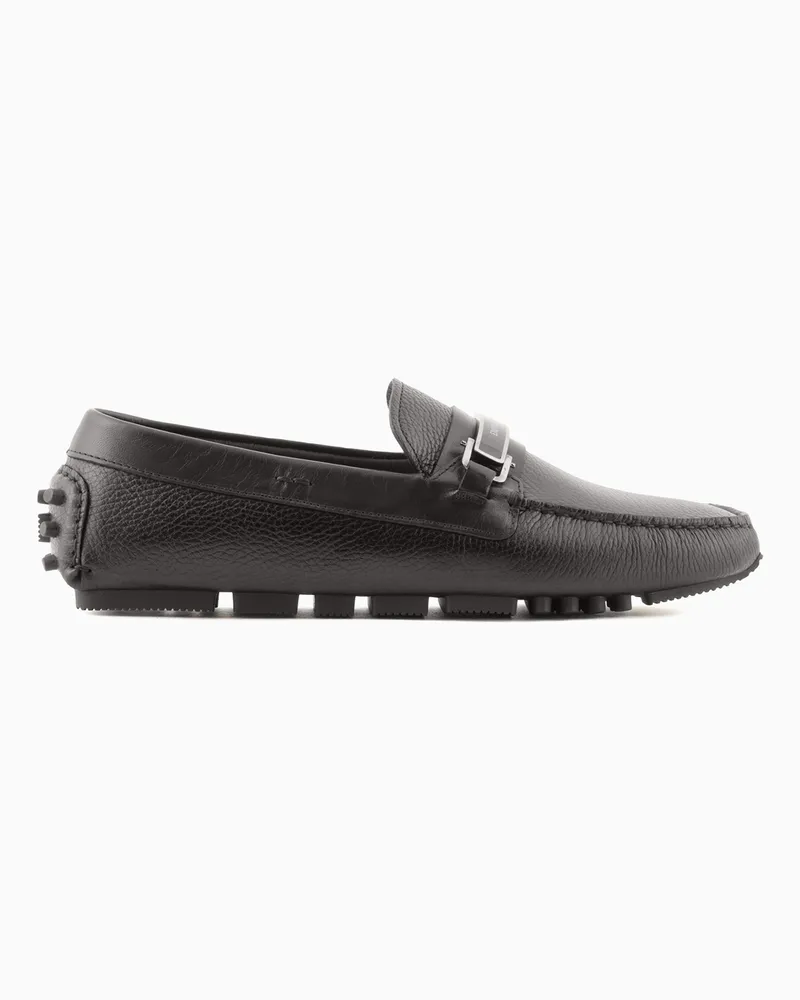 Emporio Armani Driver-Mokassins aus genarbtem Leder mit Steigbügeldetail Braun