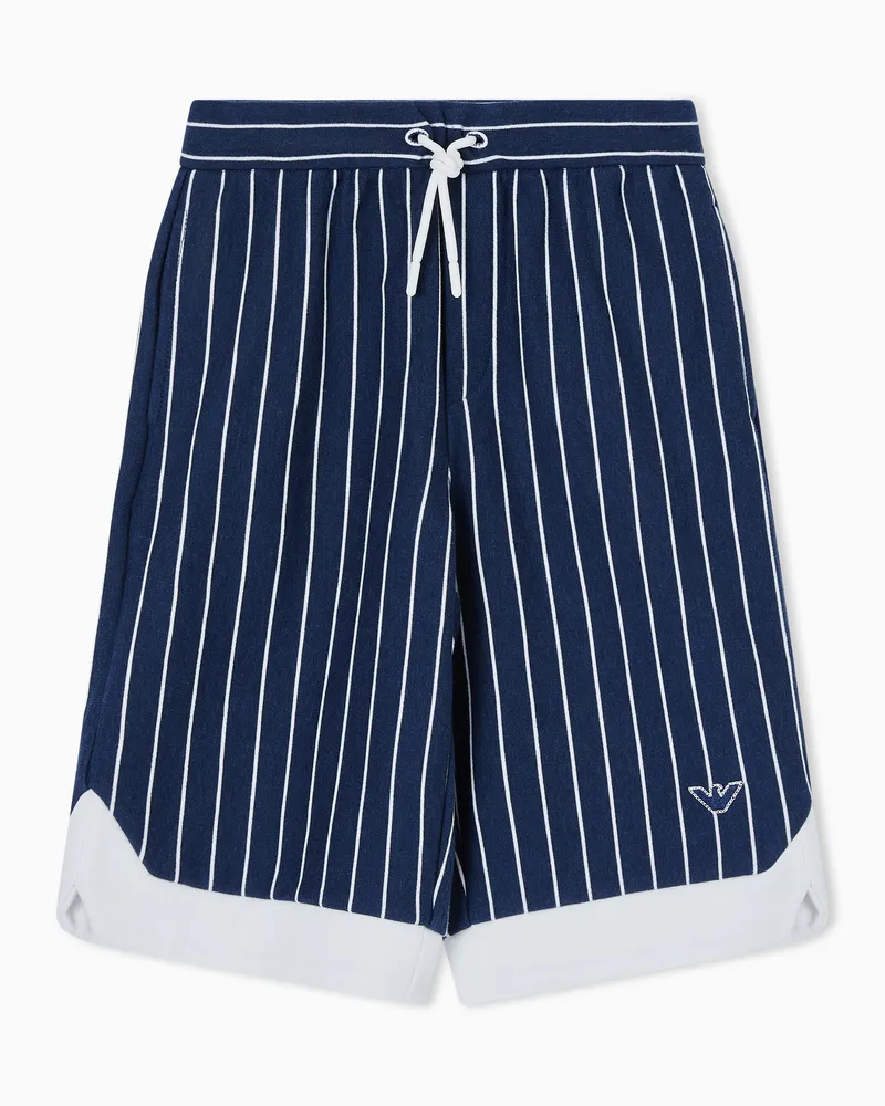 Emporio Armani Bermudashorts mit Tunnelzug aus gestreiftem Jersey Marineblau