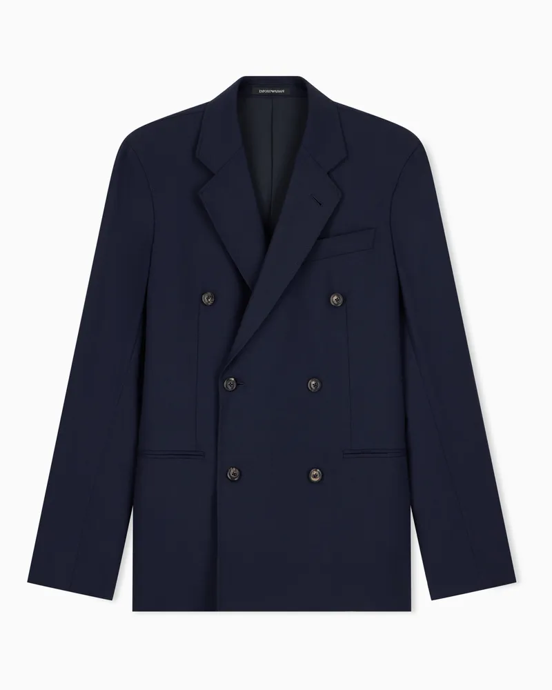 Emporio Armani Halb gefütterter Blazer aus Stretch-Wolle Marineblau