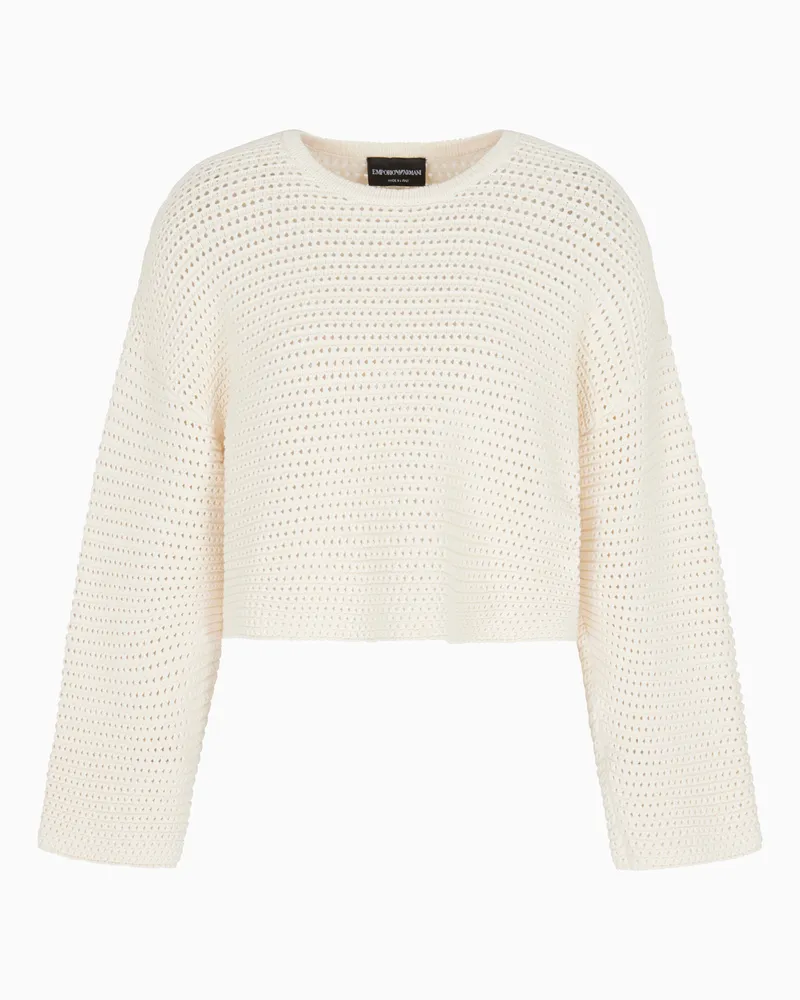 Emporio Armani Kurzer Pullover mit durchbrochenem Linksstich aus der Resort-Sonderkollektion Weiß