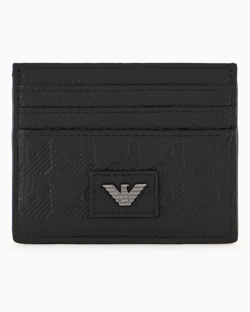 Emporio Armani Kartenetui aus Leder geprägt mit Allover-Adler Schwarz