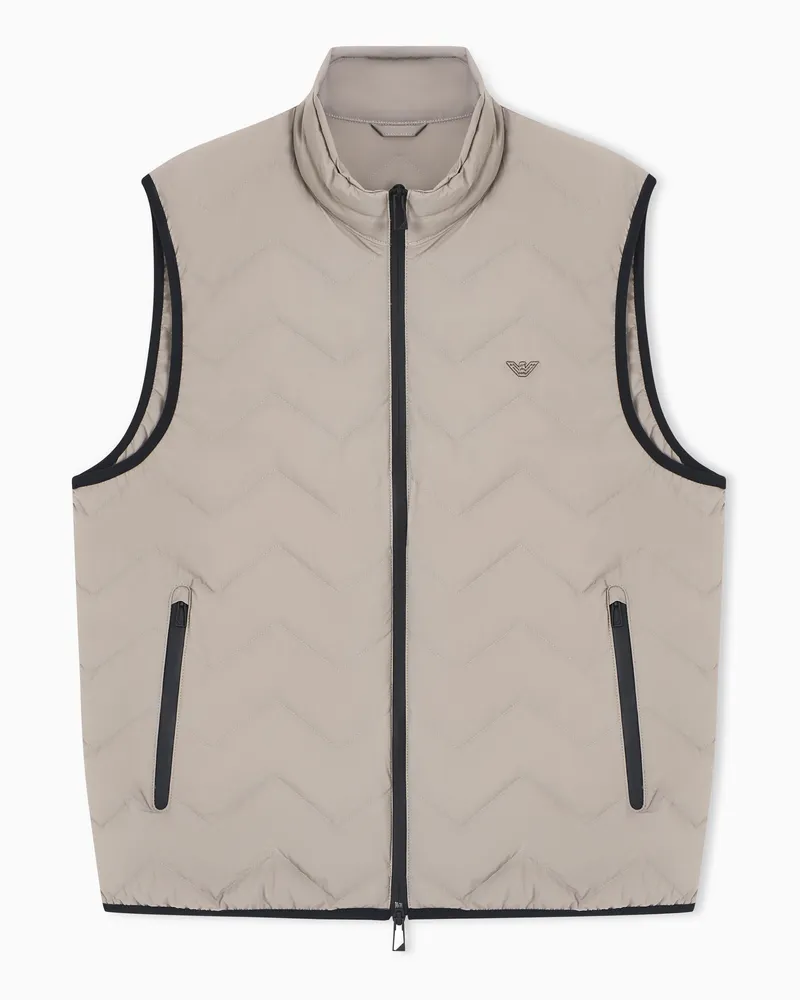 Emporio Armani Ärmellose Daunenjacke aus wasserabweisendem und recyceltem Nylon-Spandex mit Chevron-Steppmuster Grau