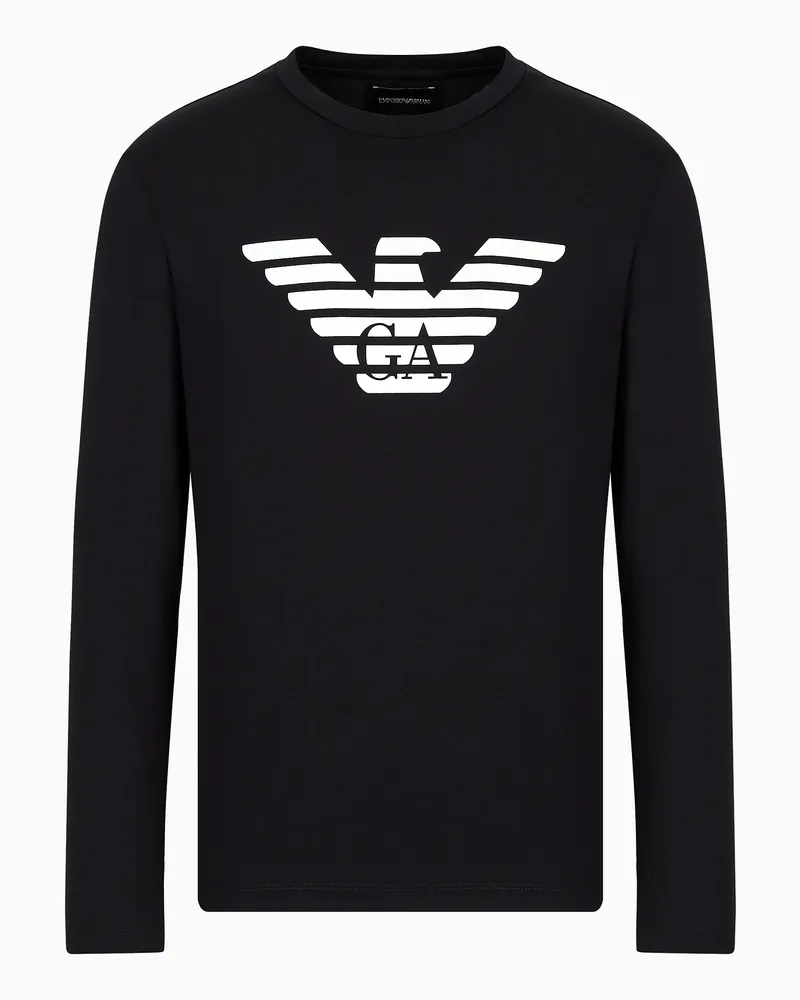 Emporio Armani Pullover aus Pima-Jersey mit Logoprint Marineblau