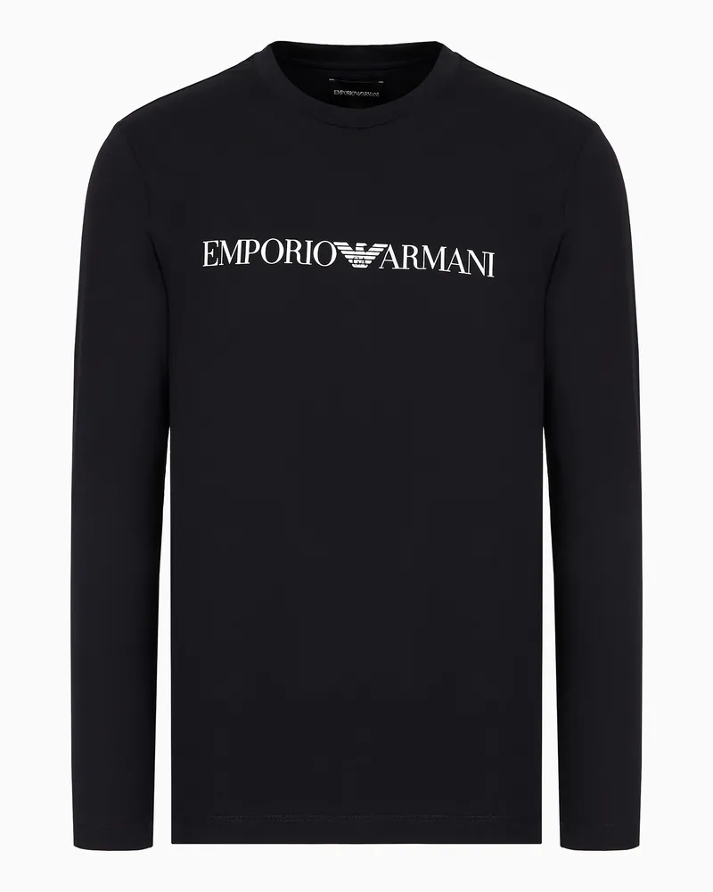 Emporio Armani Pullover aus Pima-Jersey mit Logoprint Marineblau
