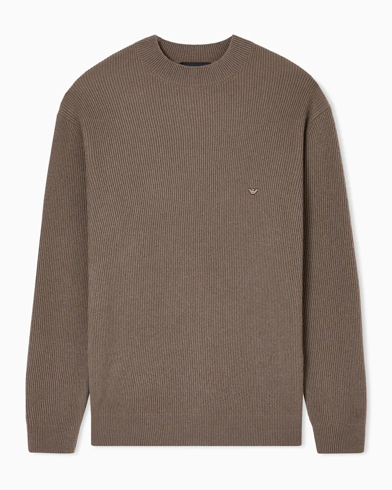 Emporio Armani Pullover aus Schurwolle mit Patentmuster Beige