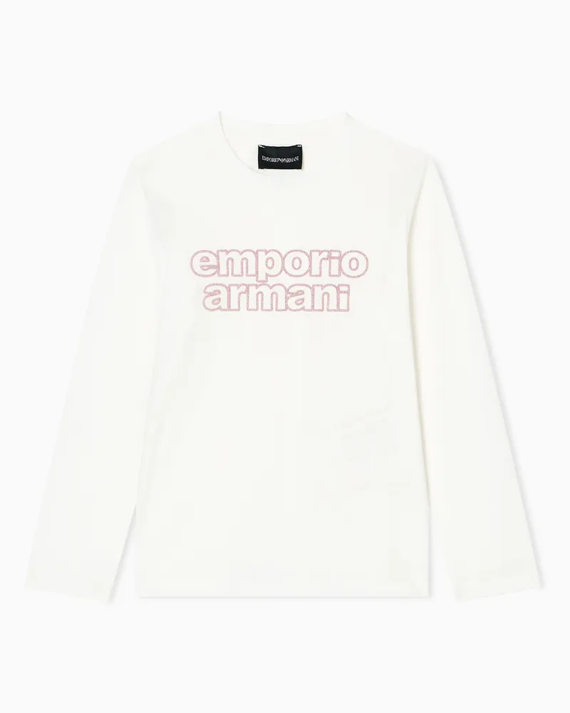 Emporio Armani ASV Pullover aus Jersey mit Glitzer-Logo-Print Weiß