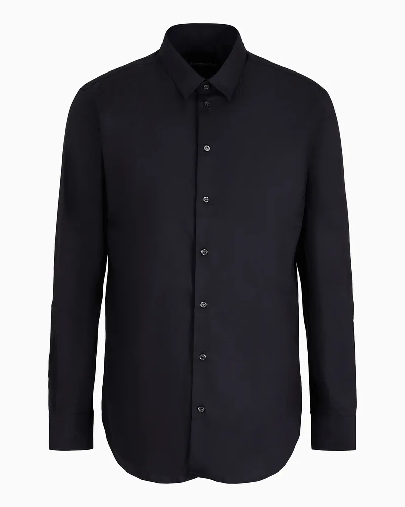 Emporio Armani Bluse aus elastischem Baumwollpopeline Marineblau
