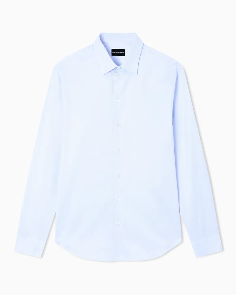 Emporio Armani Hemd aus Chintz-Stoff in Mikrostruktur Blau