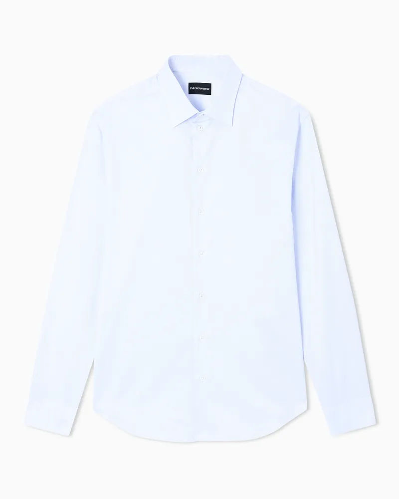 Emporio Armani Hemd aus Chintz-Stoff in Mikrostruktur Blau