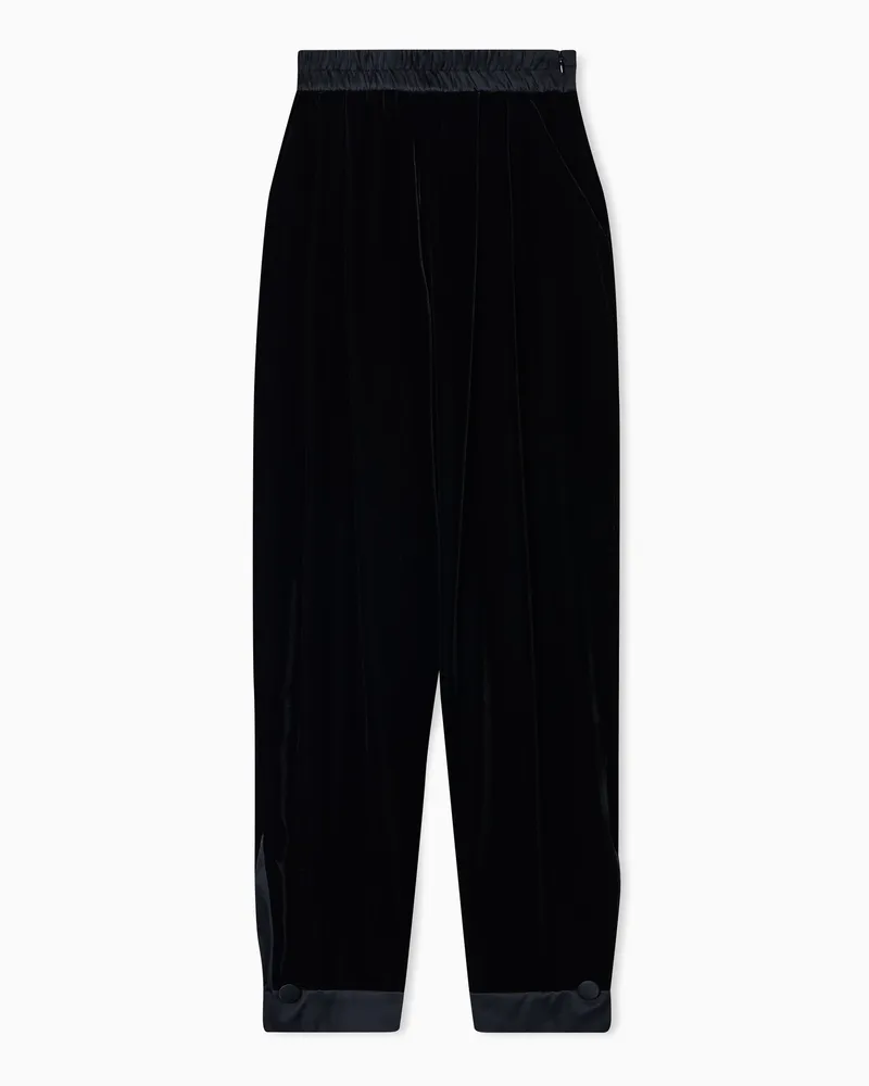 Emporio Armani Hose mit elastischem Bund, aus fließendem Samt Schwarz