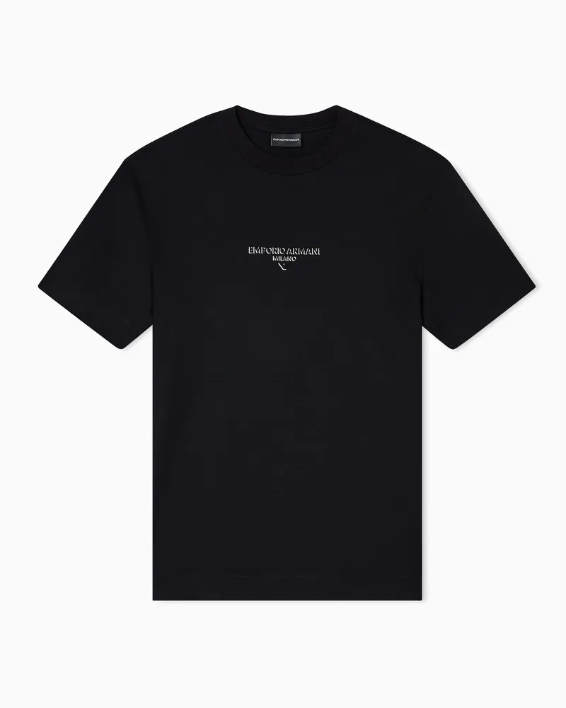 Emporio Armani T-Shirt aus Jersey-Lyocell-Mischung mit Logo in 3D-Effekt Schwarz