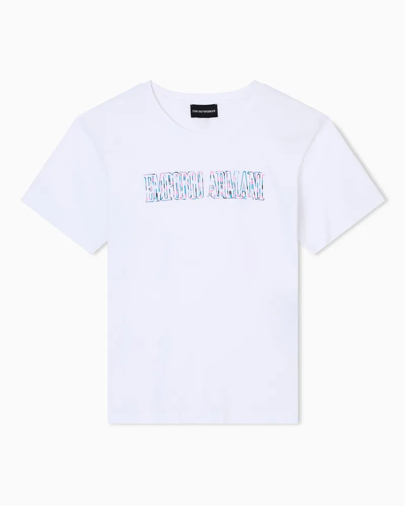 Emporio Armani ASV Oversize-T-Shirt aus Bio-Jersey mit mehrfarbigem Logostick Weiß