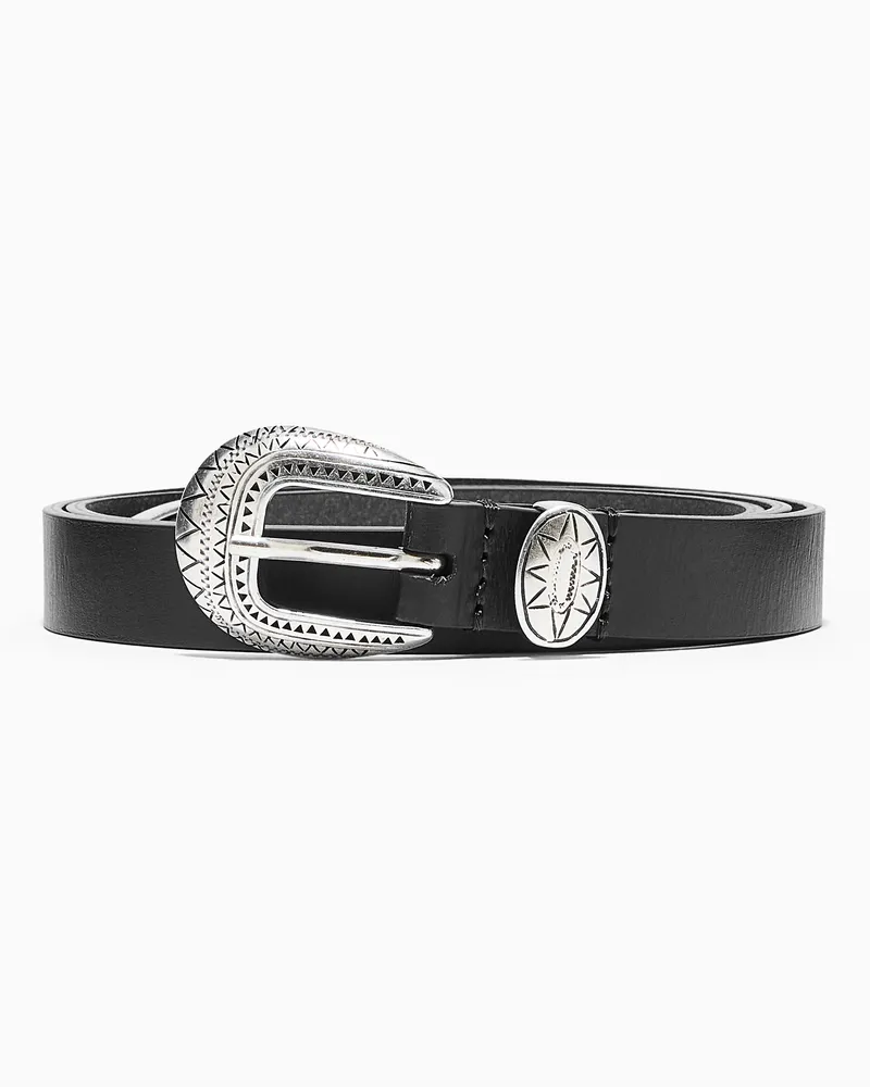 Emporio Armani Leather belt with embossed buckle Schwarz