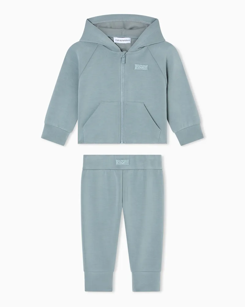 Emporio Armani Trainingsanzug mit Sweatshirt mit Reißverschluss und Kapuze, gefertigt aus Cupro Hellblau
