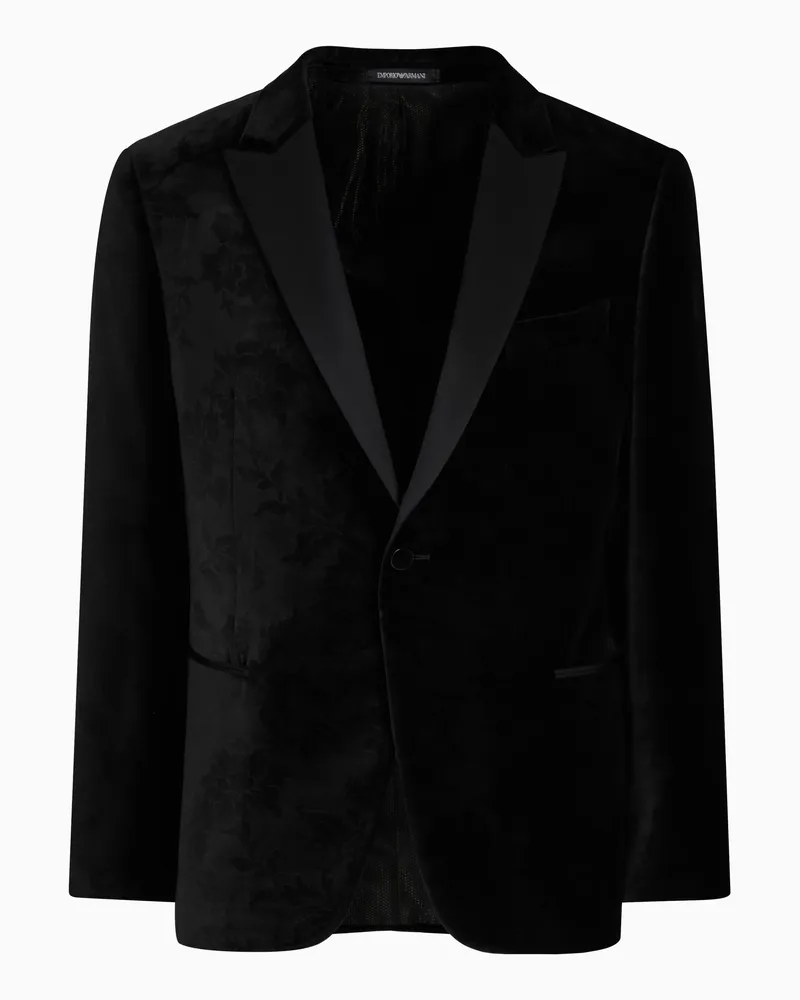 Emporio Armani Smokingjacke aus Samt mit durchgängigem Muster mit Prägung Schwarz